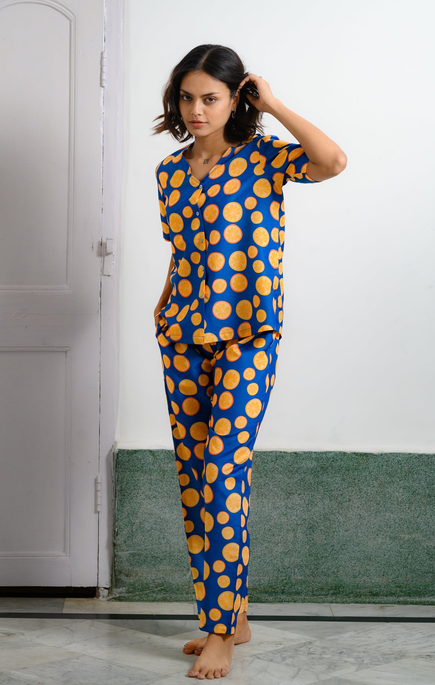 BRIGHT ORANGE PRINT PAJAMA SET: YOUR DAILY DOSE OF HAPPINESS