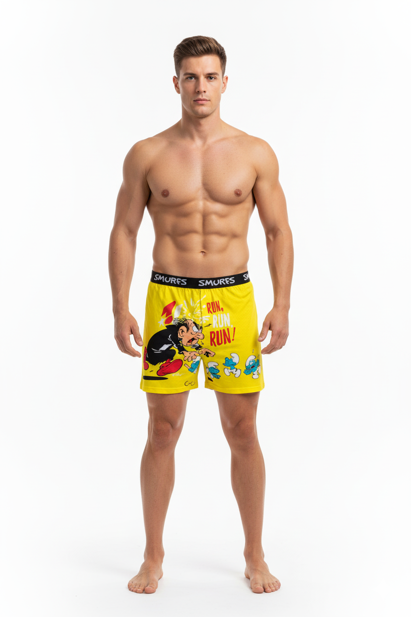 Men Yellow 'SMURFS' Cartoon Boxer