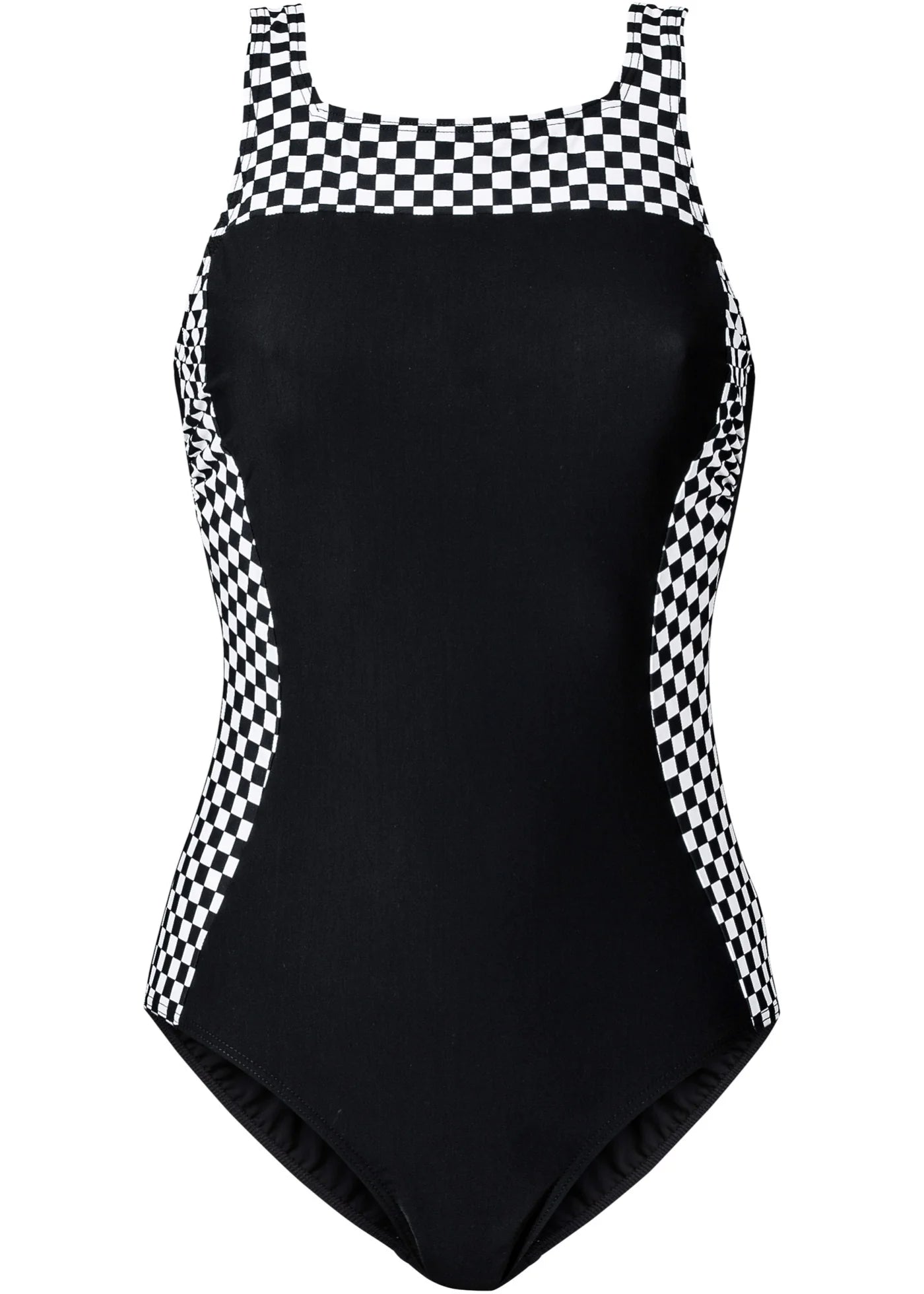 Women Black Check V-Cut Swimming Costume