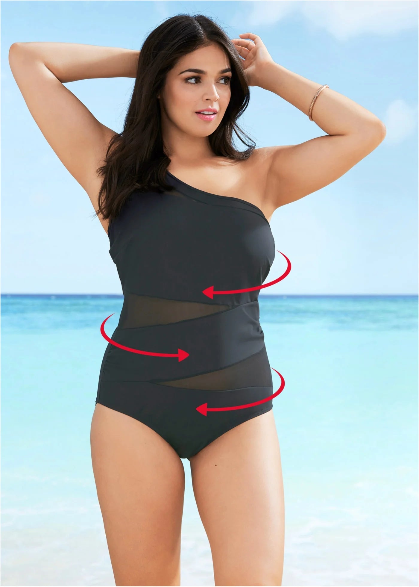Women Plain Black One Shoulder V-Cut Swimming Costume