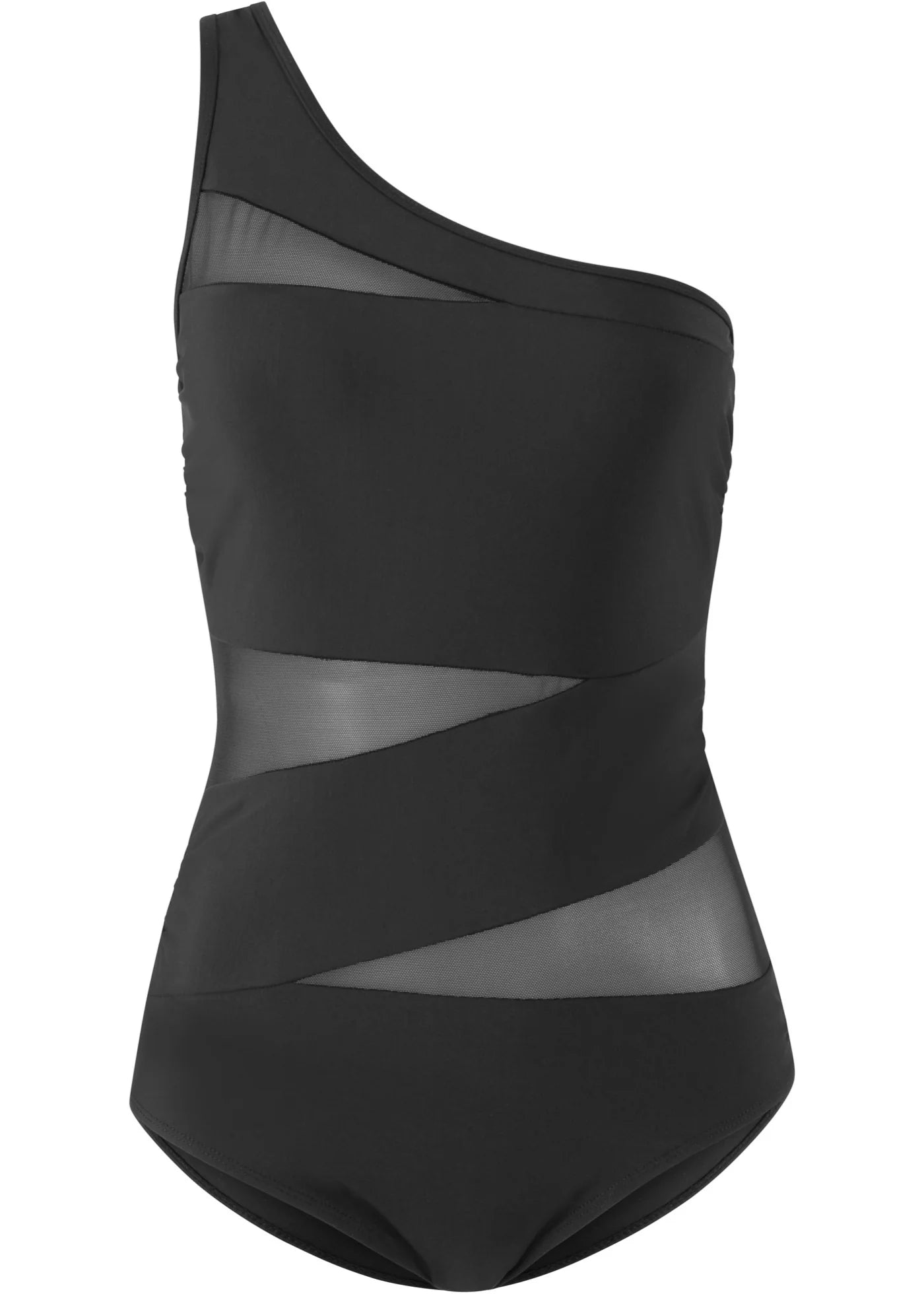 Women Plain Black One Shoulder V-Cut Swimming Costume