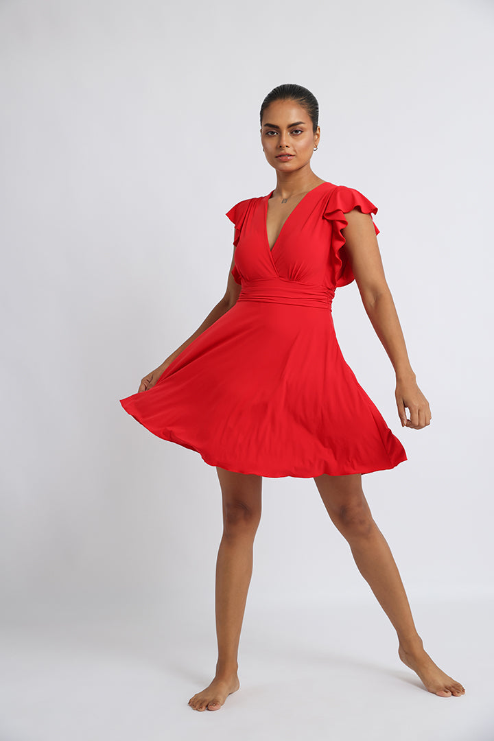 Tie Front Swim Dress Red