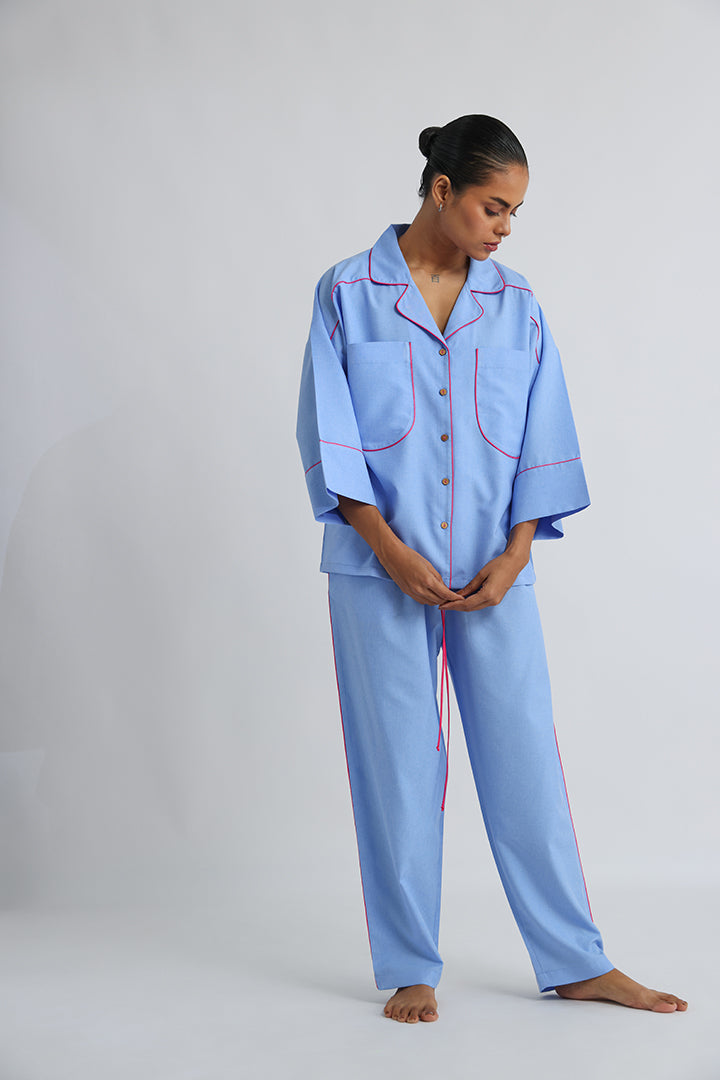 Sky Blue Anti-Fit Co-ord Set: Effortless Airport Elegance