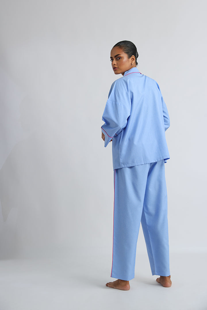 Sky Blue Anti-Fit Co-ord Set: Effortless Airport Elegance