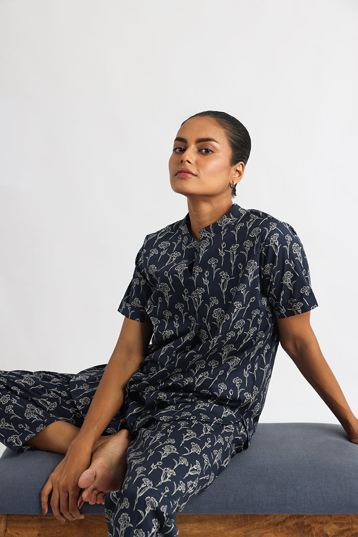 Stand Collar Floral Print Co-ord Set: Lounge or Travel in Effortless Style