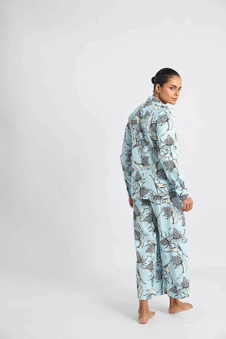 Sky Blue Printed Rayon Cotton Co-ord Set