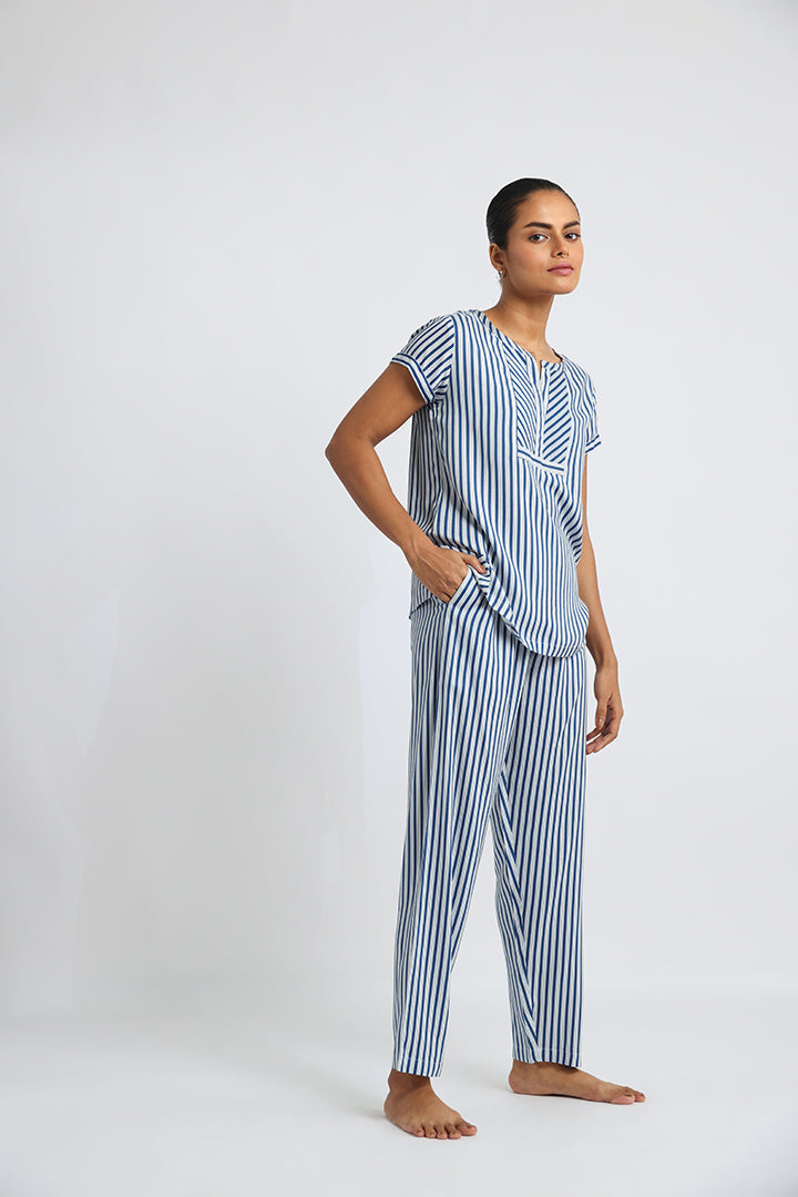 Blue and White Stripes Co-ord Set: Effortless Travel and Home Comfort