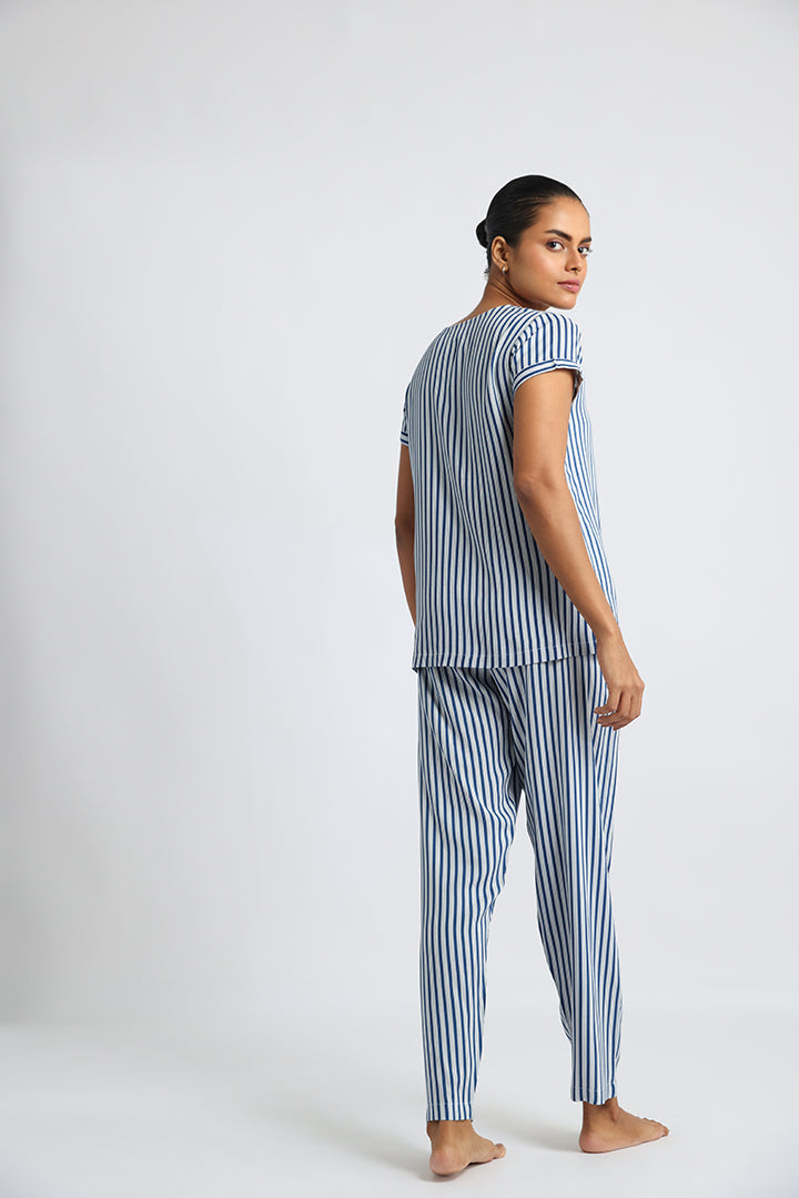 Blue and White Stripes Co-ord Set: Effortless Travel and Home Comfort