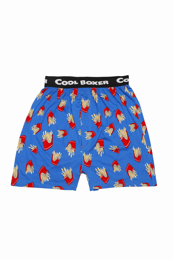 Men Blue 'FRENCH FRIES' Cartoon Boxer