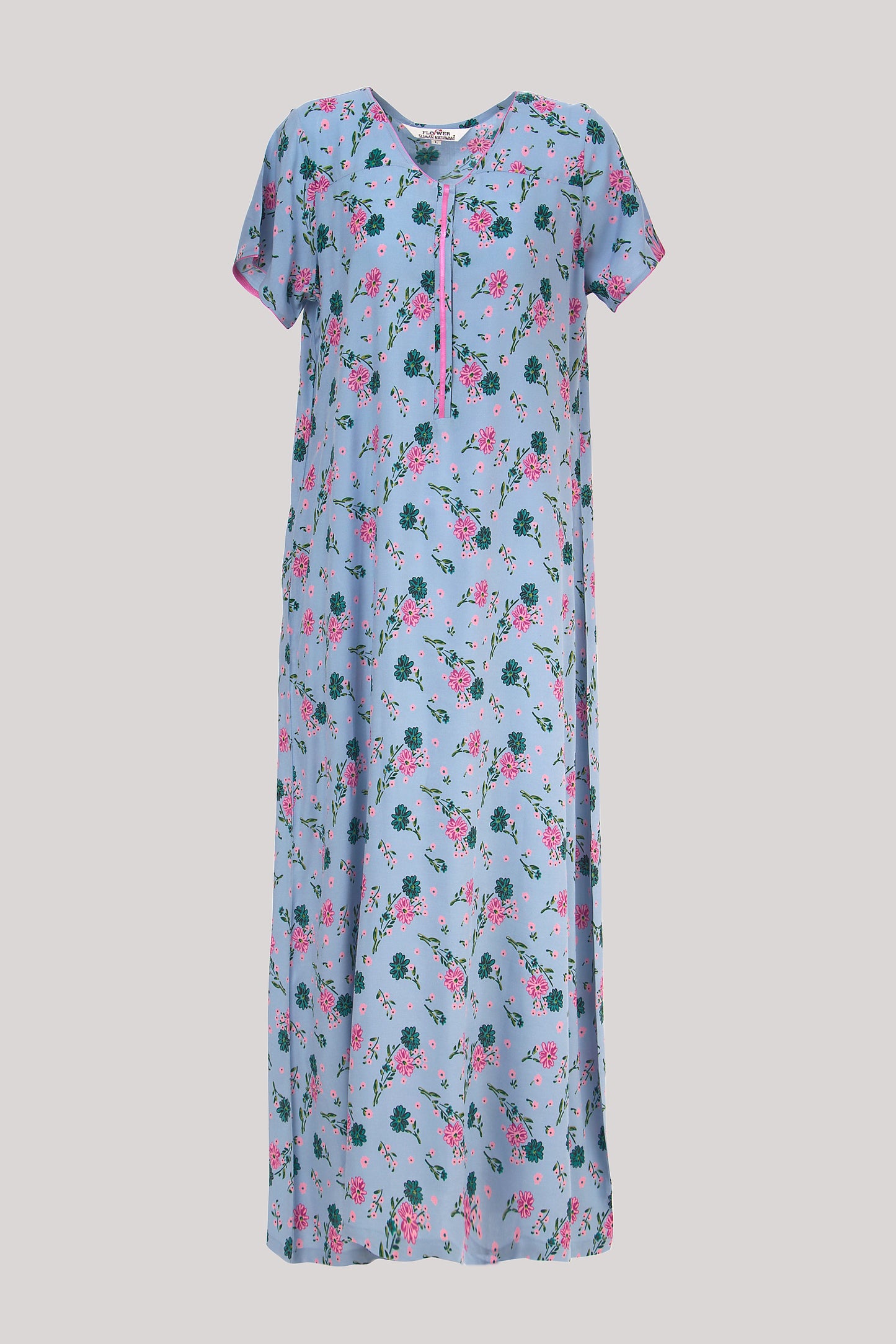 Women Blue Floral Print Cotton Rayon Nighty