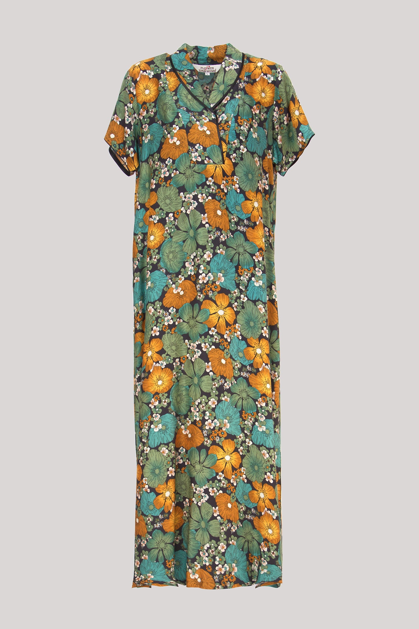 Women Green Floral Print Cotton Rayon Nighty