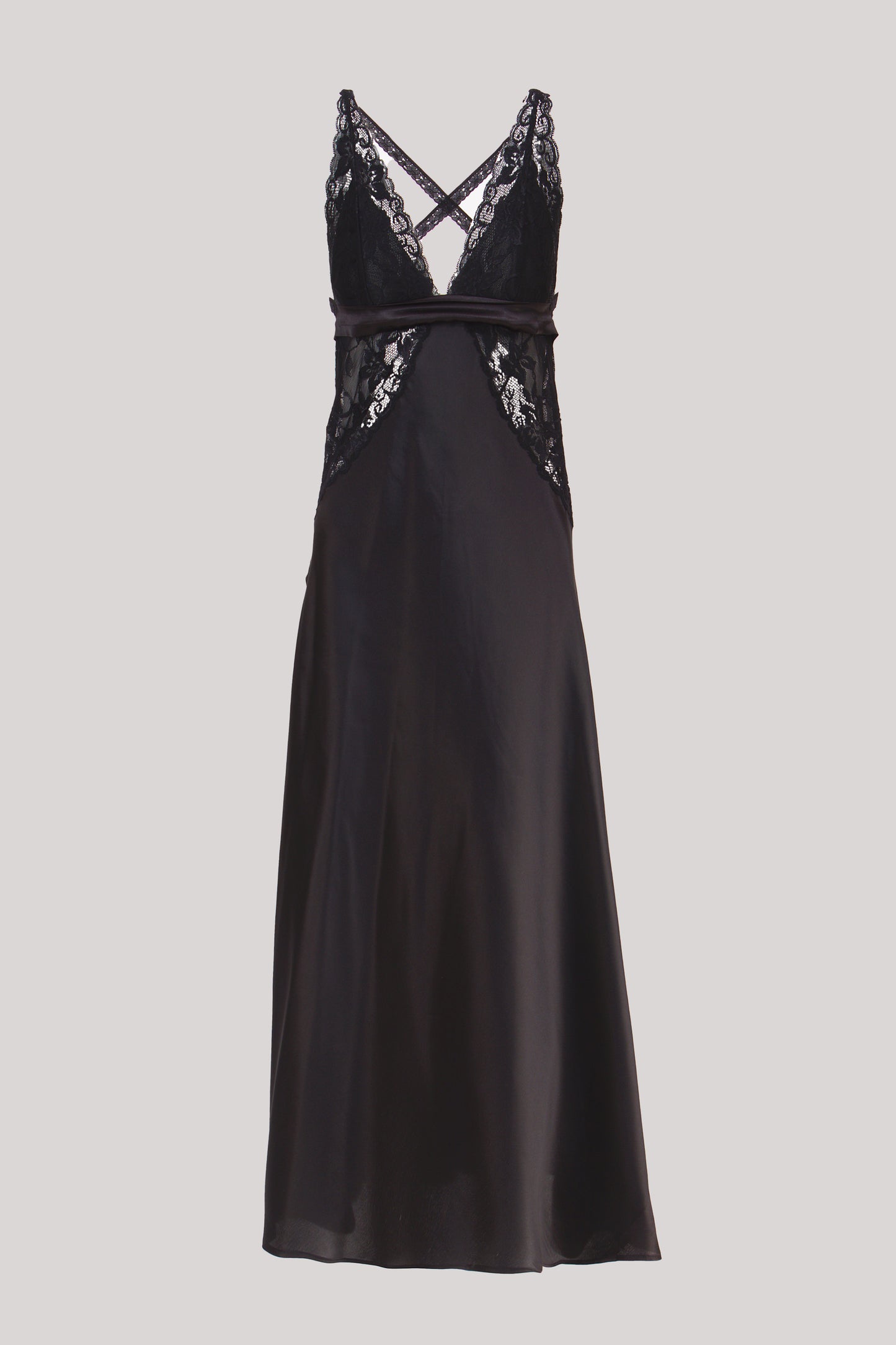 Women Black Satin Cross Back  Bridal Nightwear