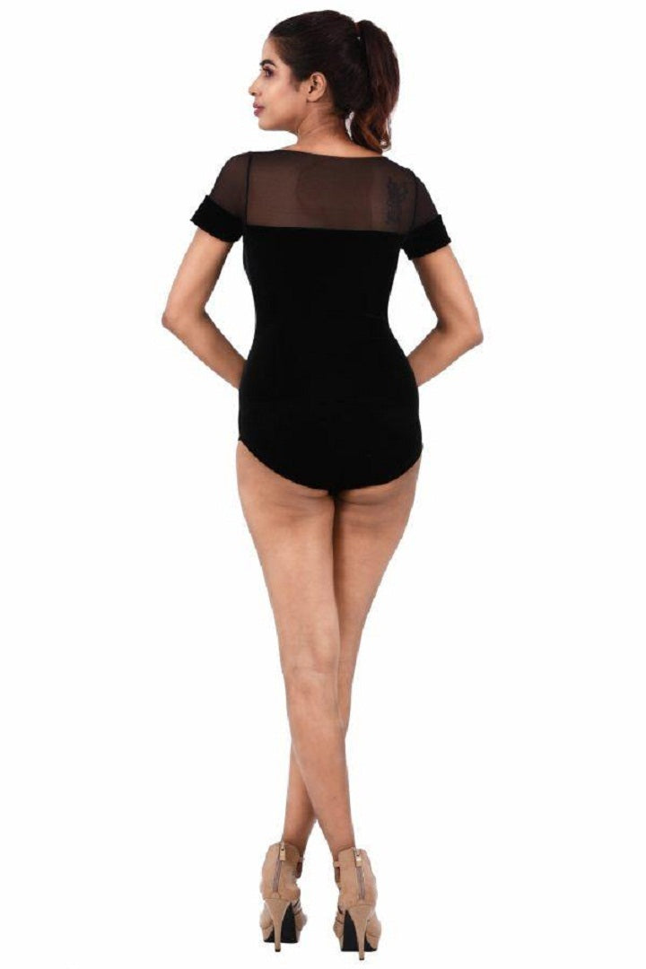 Women Premium Lingerie Velvet Bodysuit Black