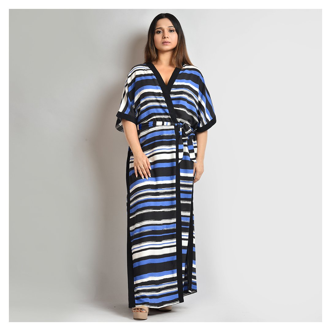 Woman Cotton Blue Black Stripe Gown