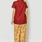 Woman Maroon Rayon Shirt And Mustard Printed Cotton Pajama Night Suit