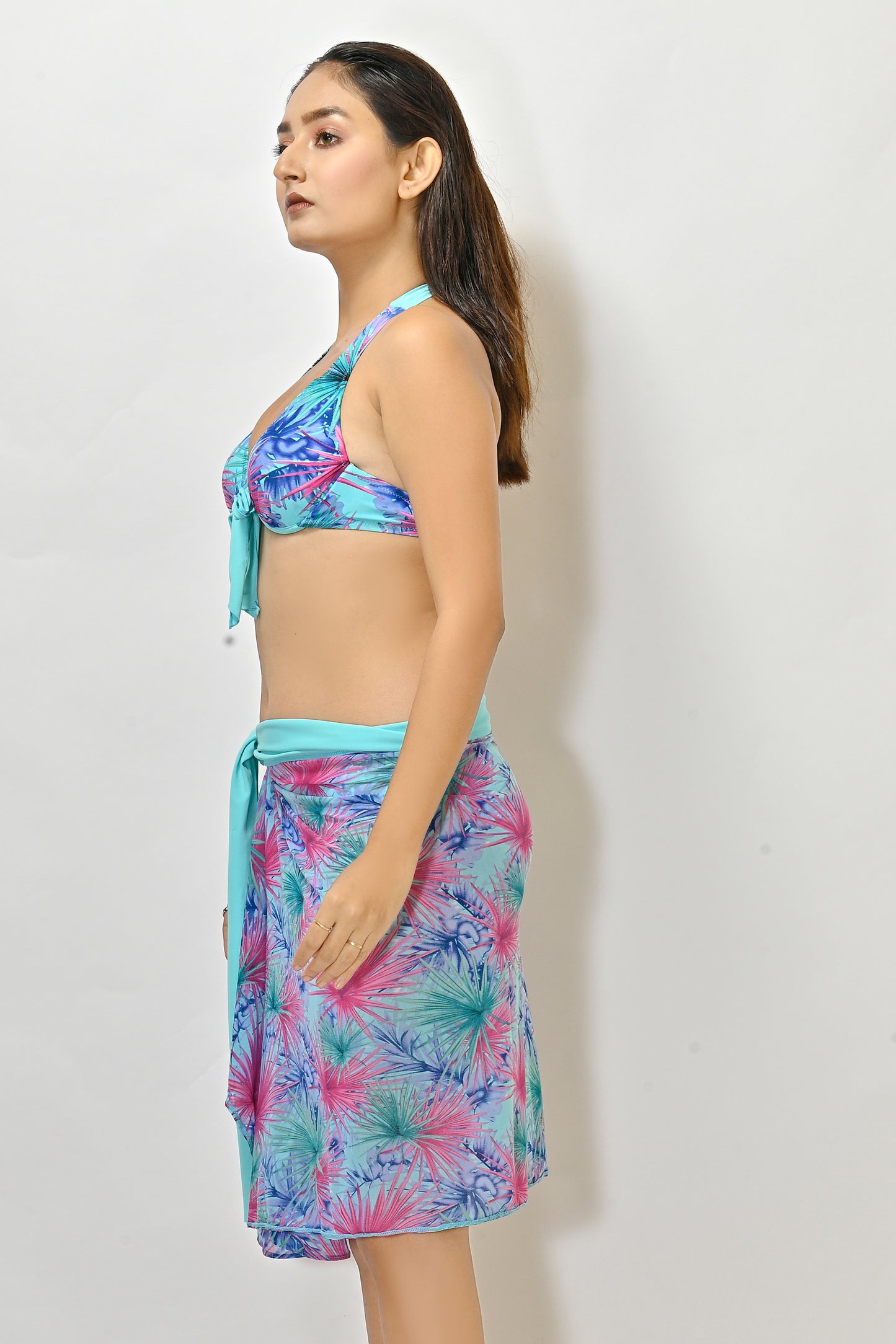 Women Swimwear Bikini Set With Printed Wrap Around