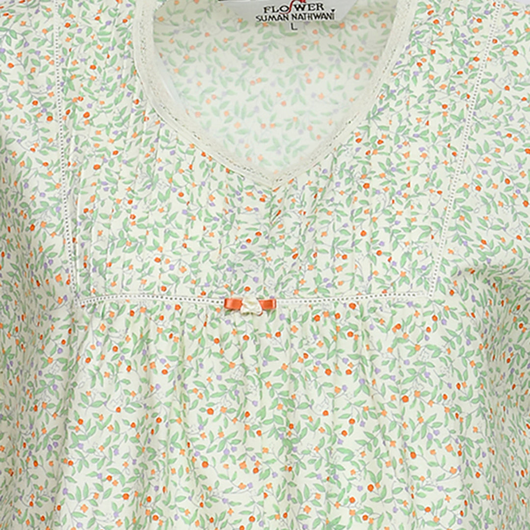 Women Offwhite Floral Pure Cotton Nighty