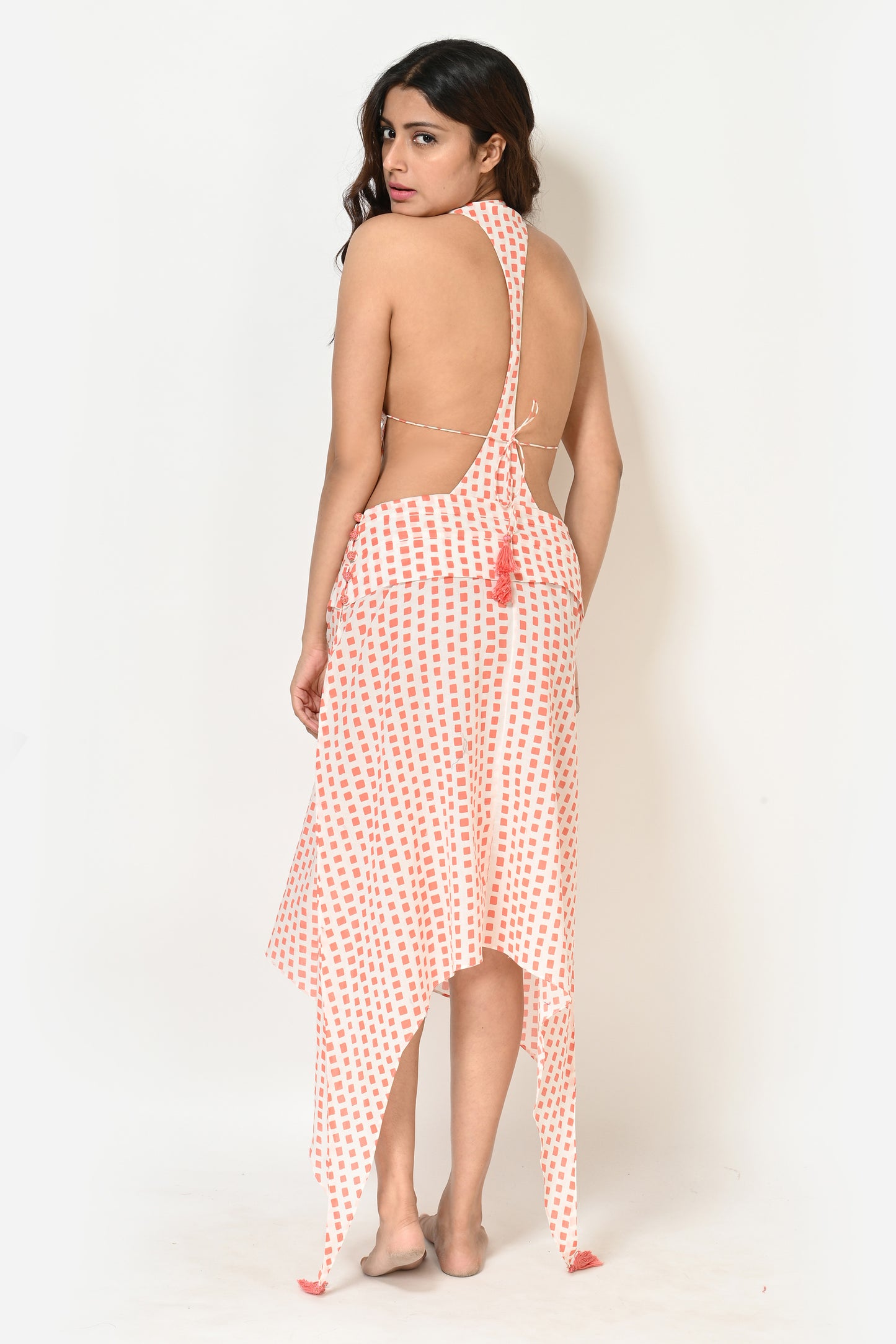 Women Peach And Off-White Abstarct Print Georgette Beach Wear