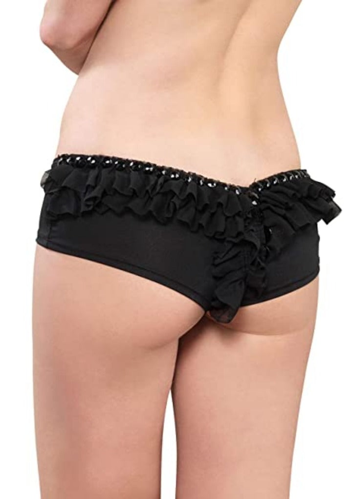 Women's Cheeky Boy shorts with Chiffon Ruffle Back and Jewel Accents