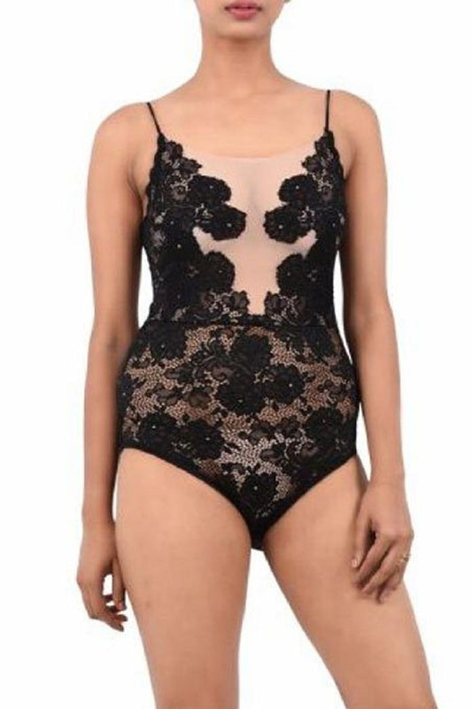 Women Premium Lingerie Lace Bodysuit Black