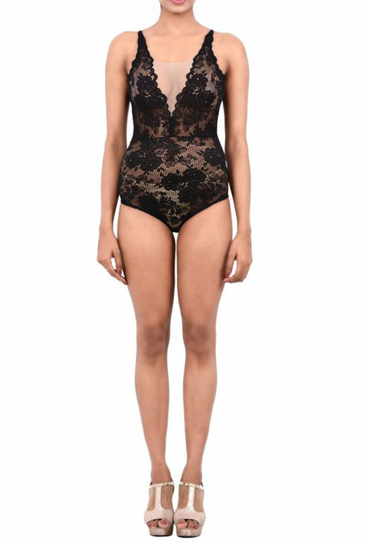 Women Exotic Lingerie Lace Bodysuit Black