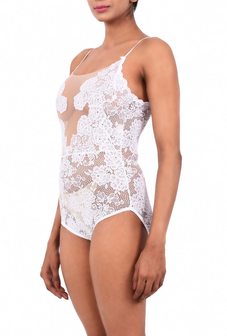 Women Premium Lingerie Lace Bodysuit White