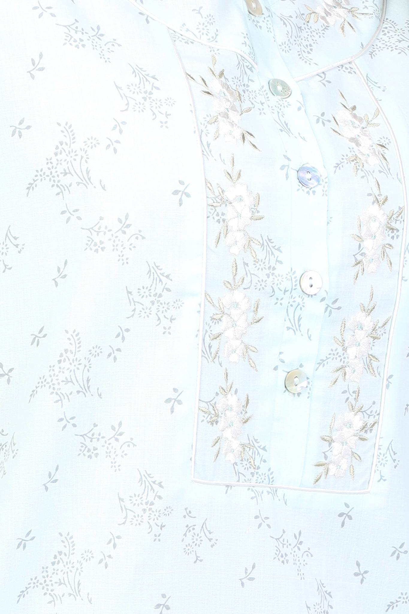 Women Light Green Machine Embroidery Floral Cotton Cambric Nighty