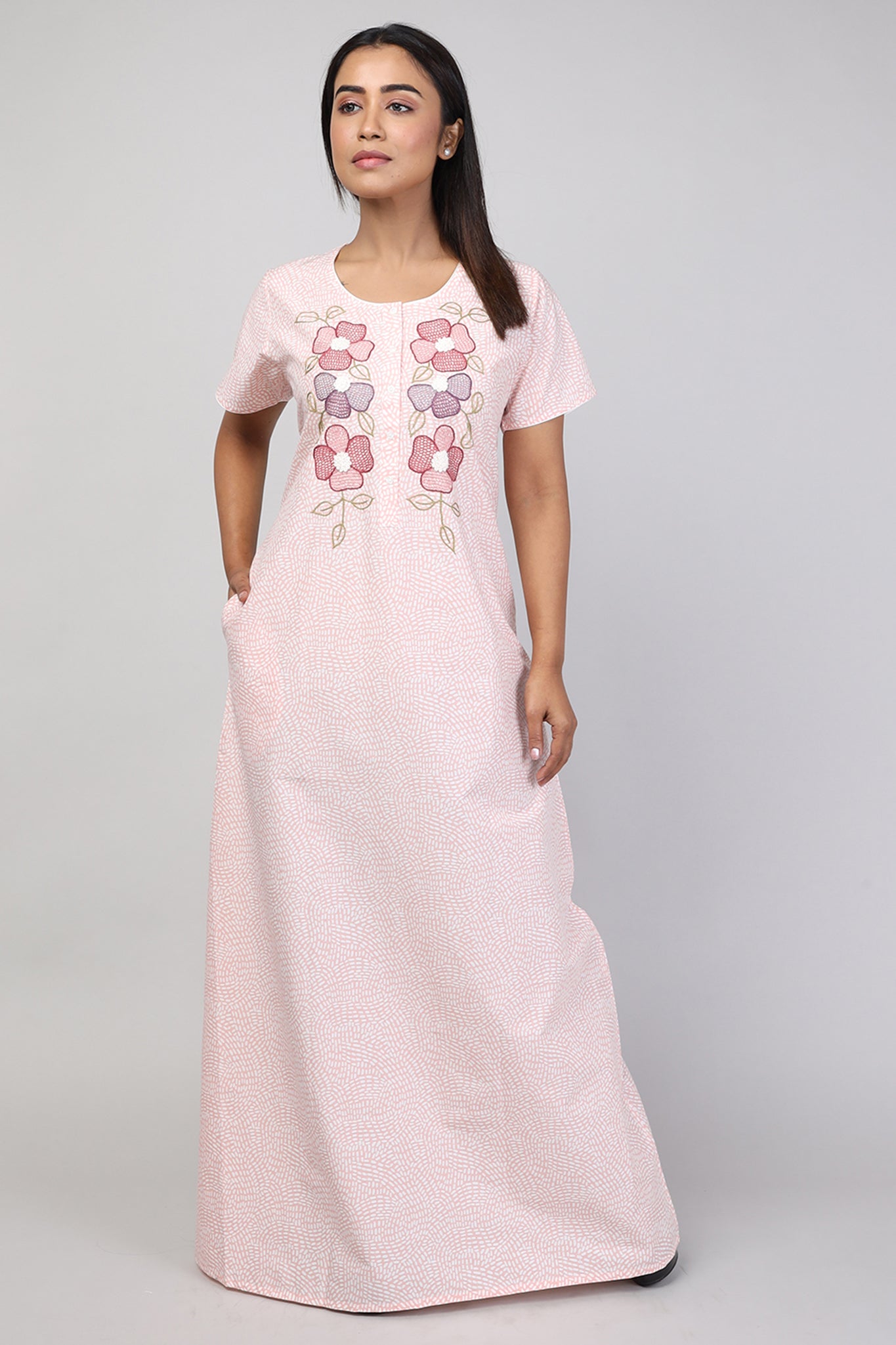 Women Peach Print Cotton Cambric Nighty