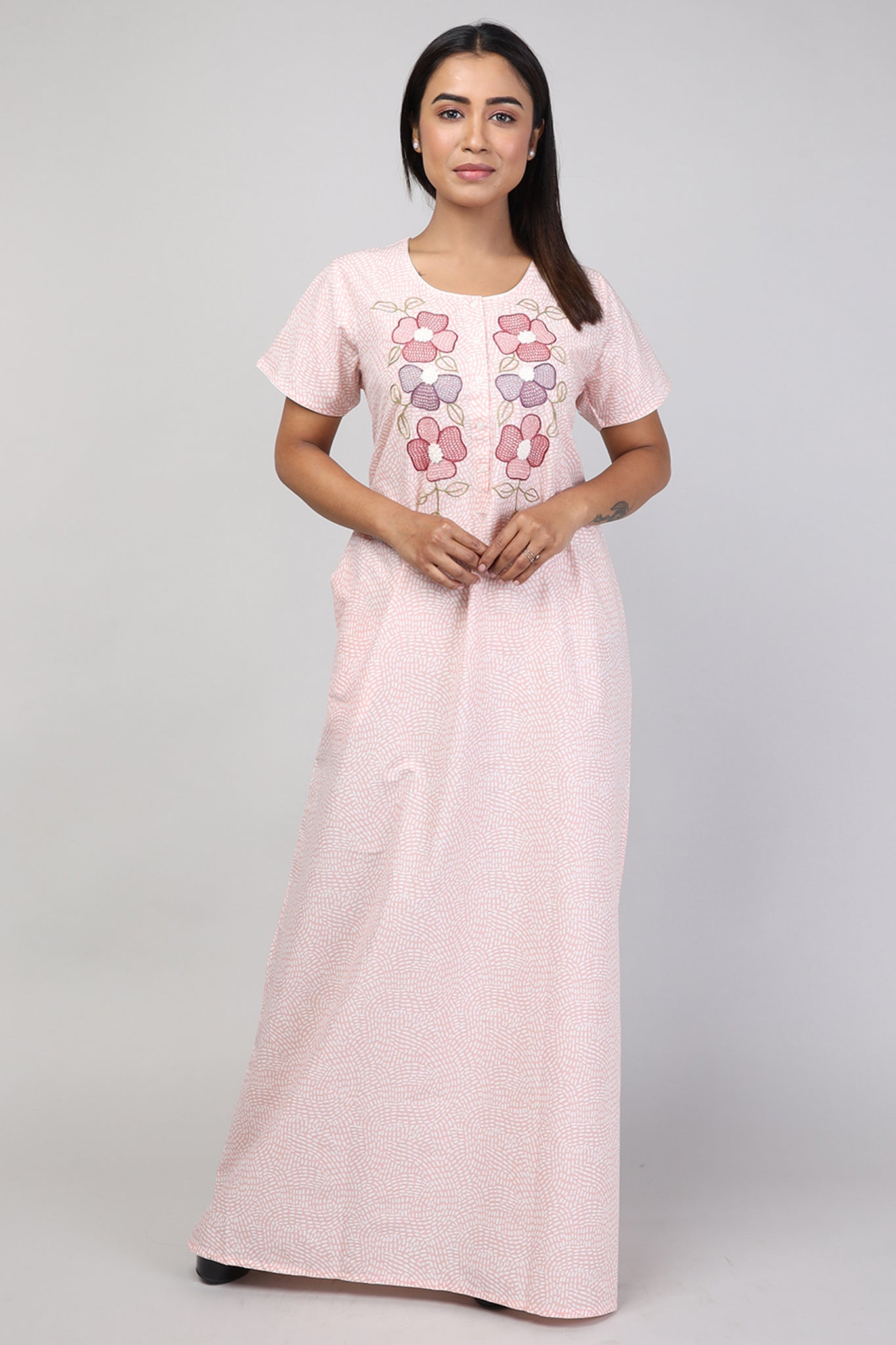 Women Peach Print Cotton Cambric Nighty