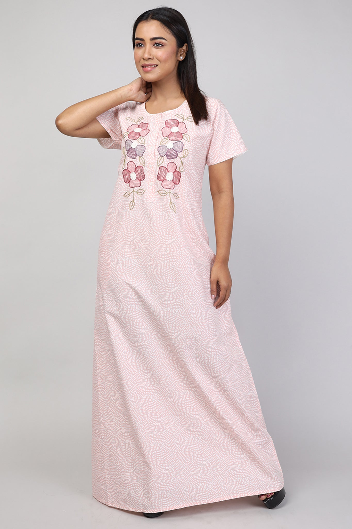 Women Peach Print Cotton Cambric Nighty