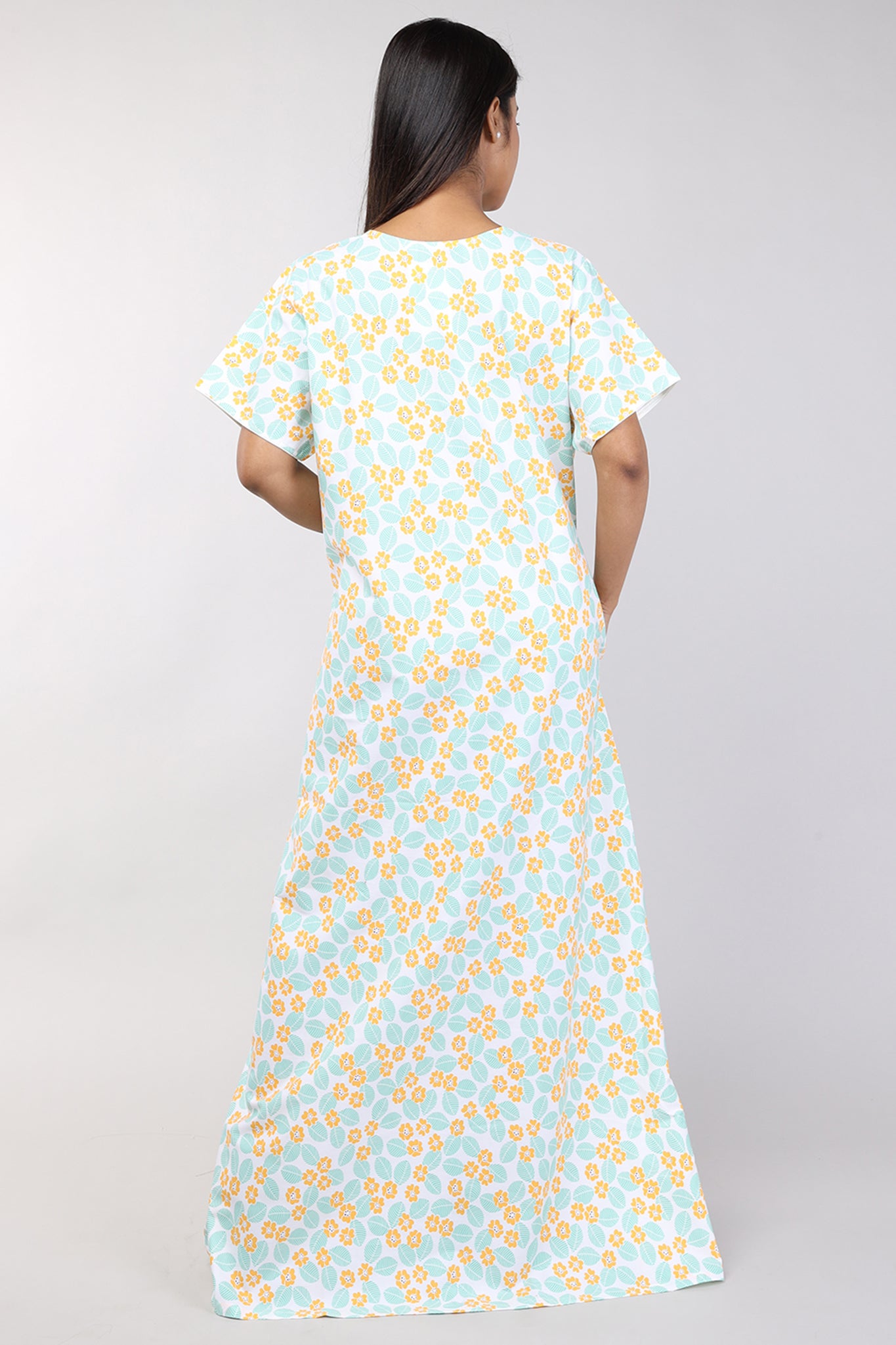 Women Off-White Floral Print Cotton Cambric Nighty