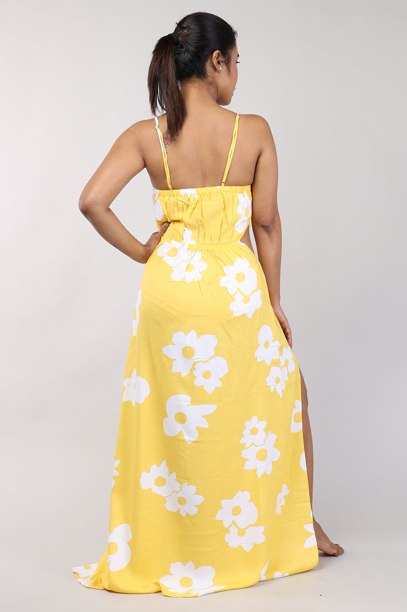 Women Yellow Floral Print Rayon Beach Wear