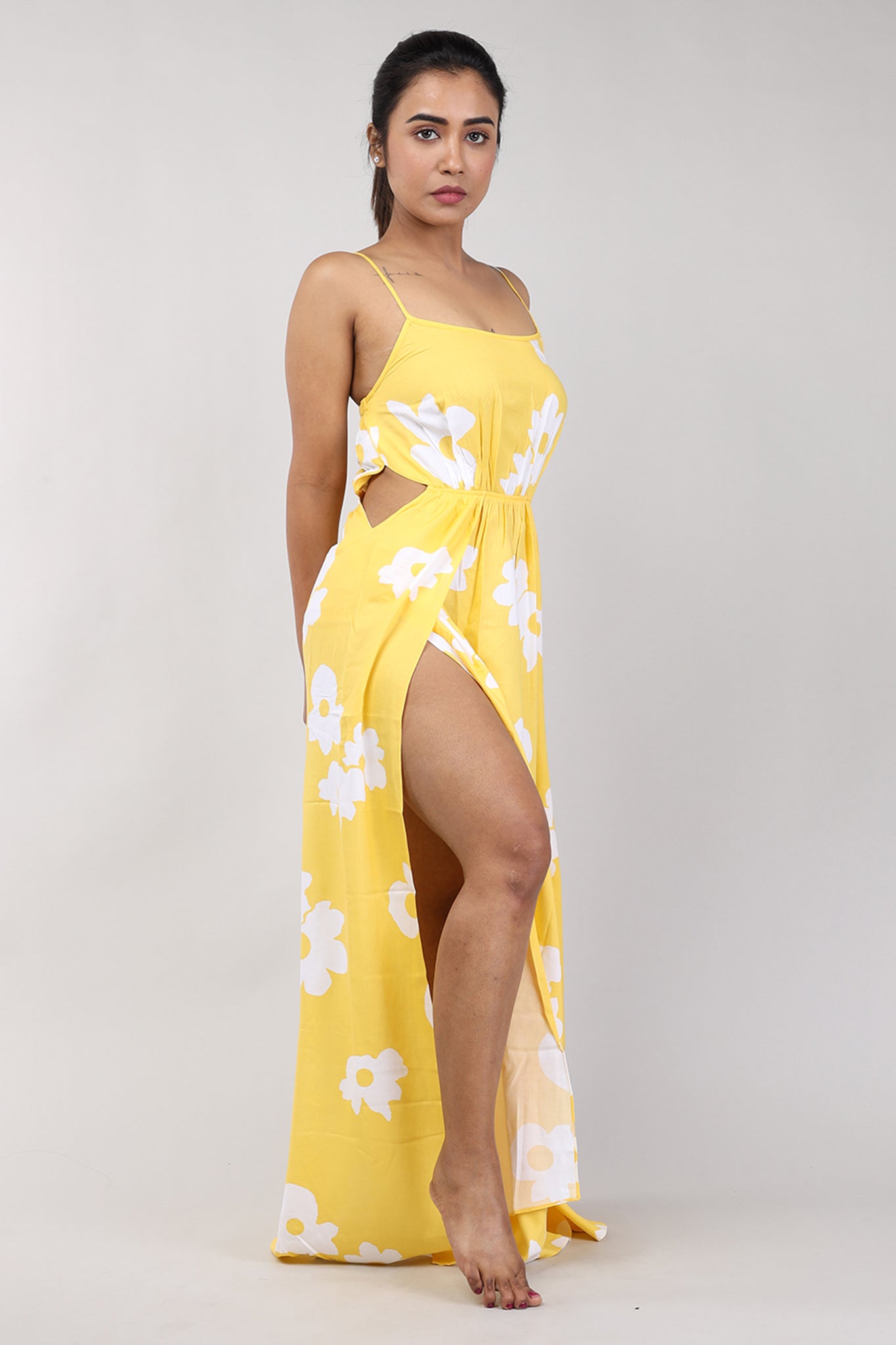 Women Yellow Floral Print Rayon Beach Wear