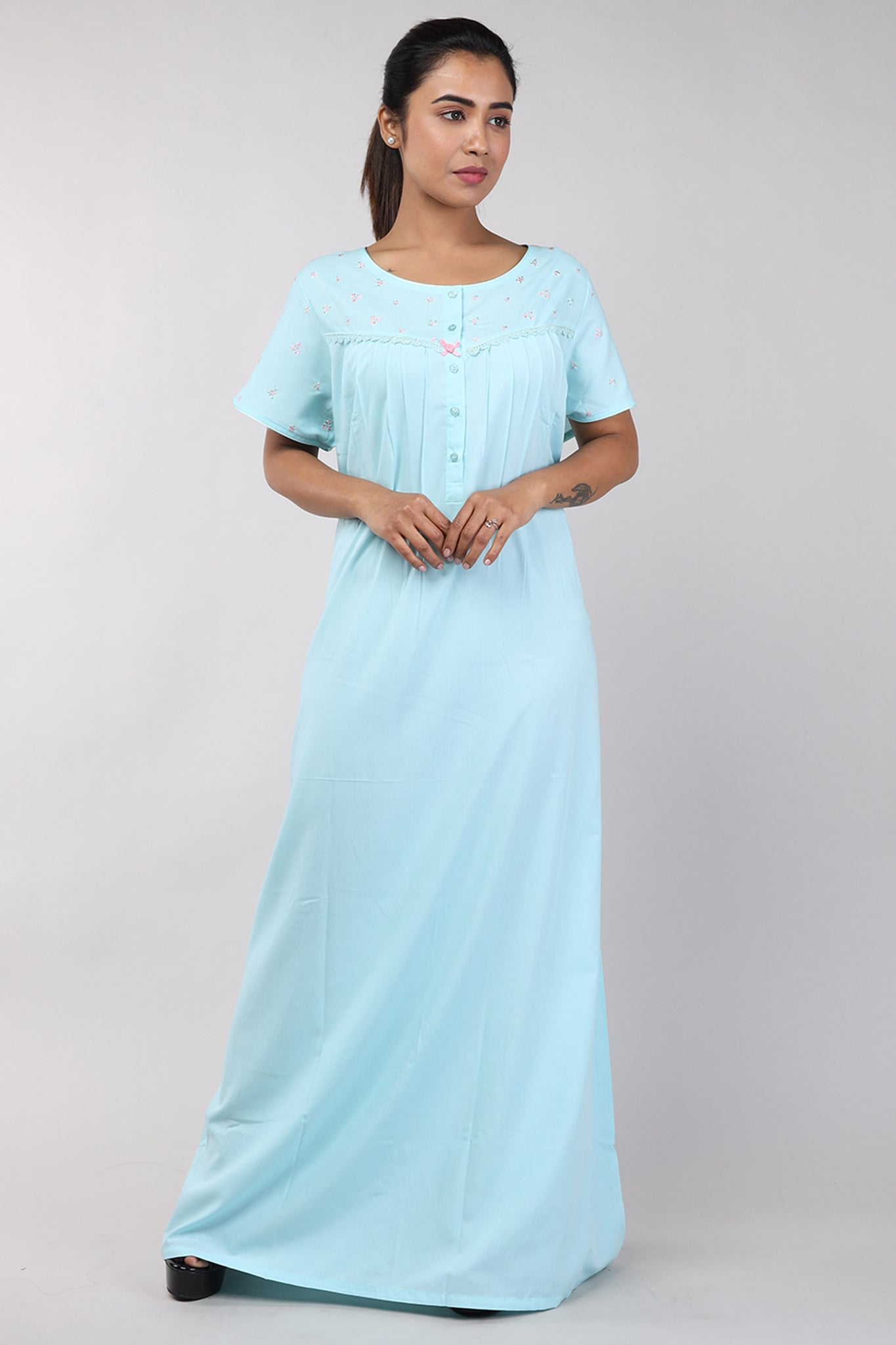 Women Blue Bizzy Lizzy Cotton Nighty