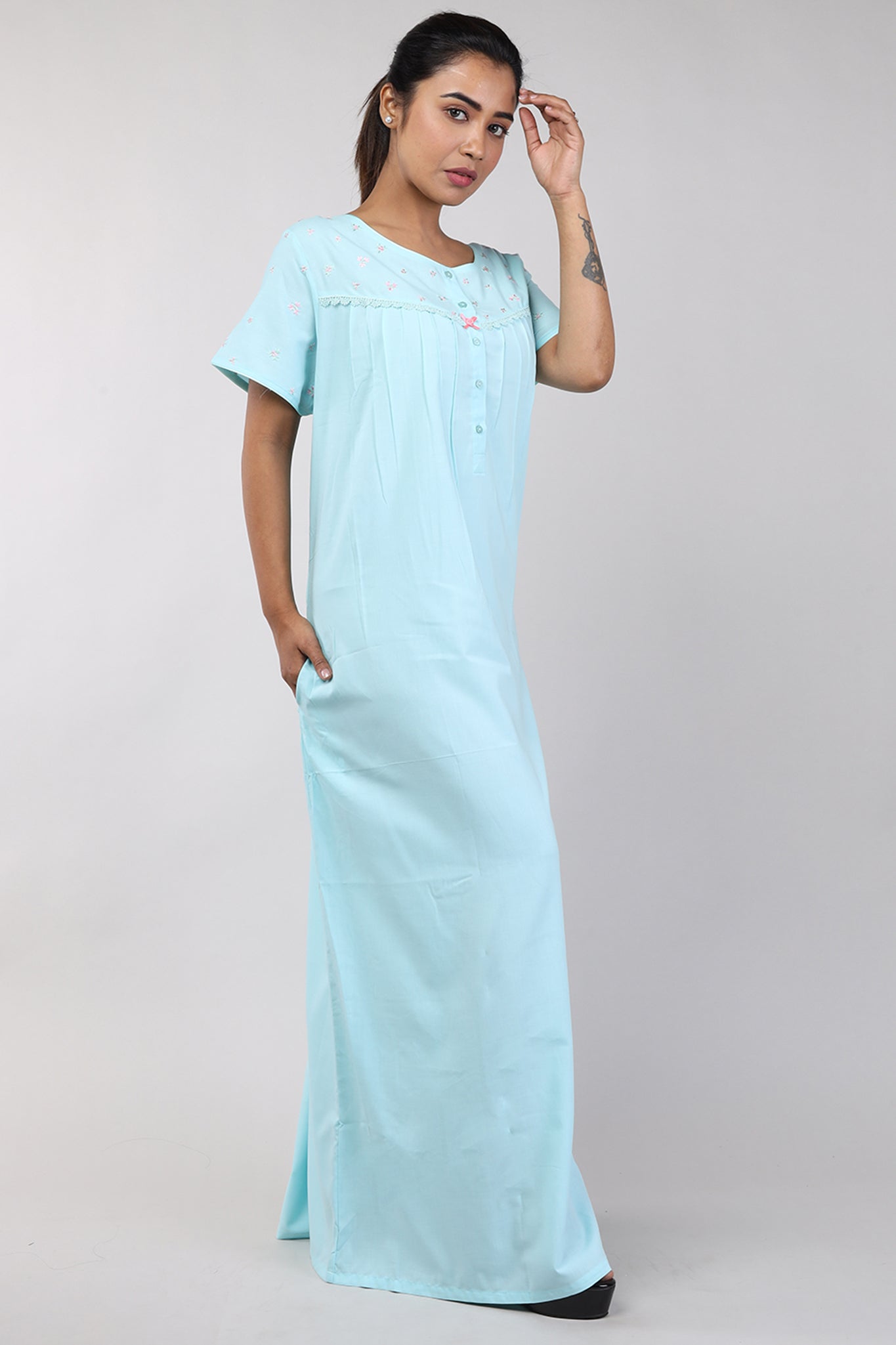 Women Blue Bizzy Lizzy Cotton Nighty