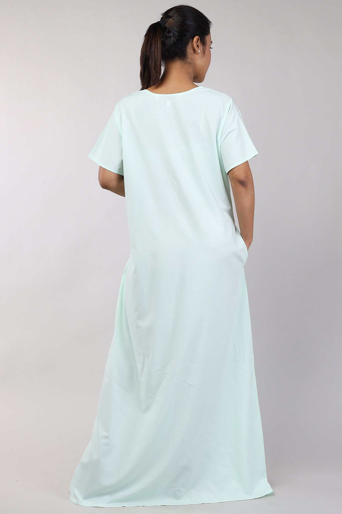 Women Plain Light Green Bizzy Lizzy Cotton Nighty