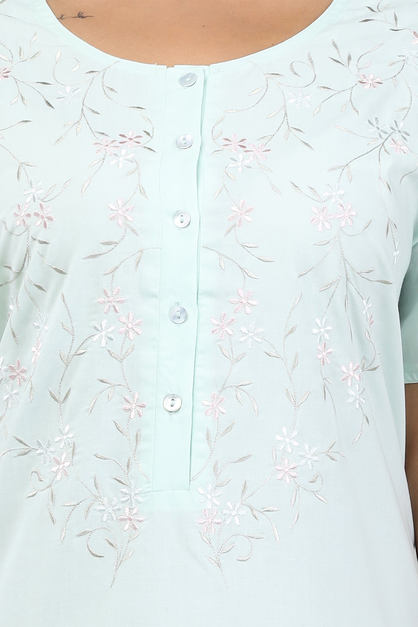 Women Plain Light Green Bizzy Lizzy Cotton Nighty