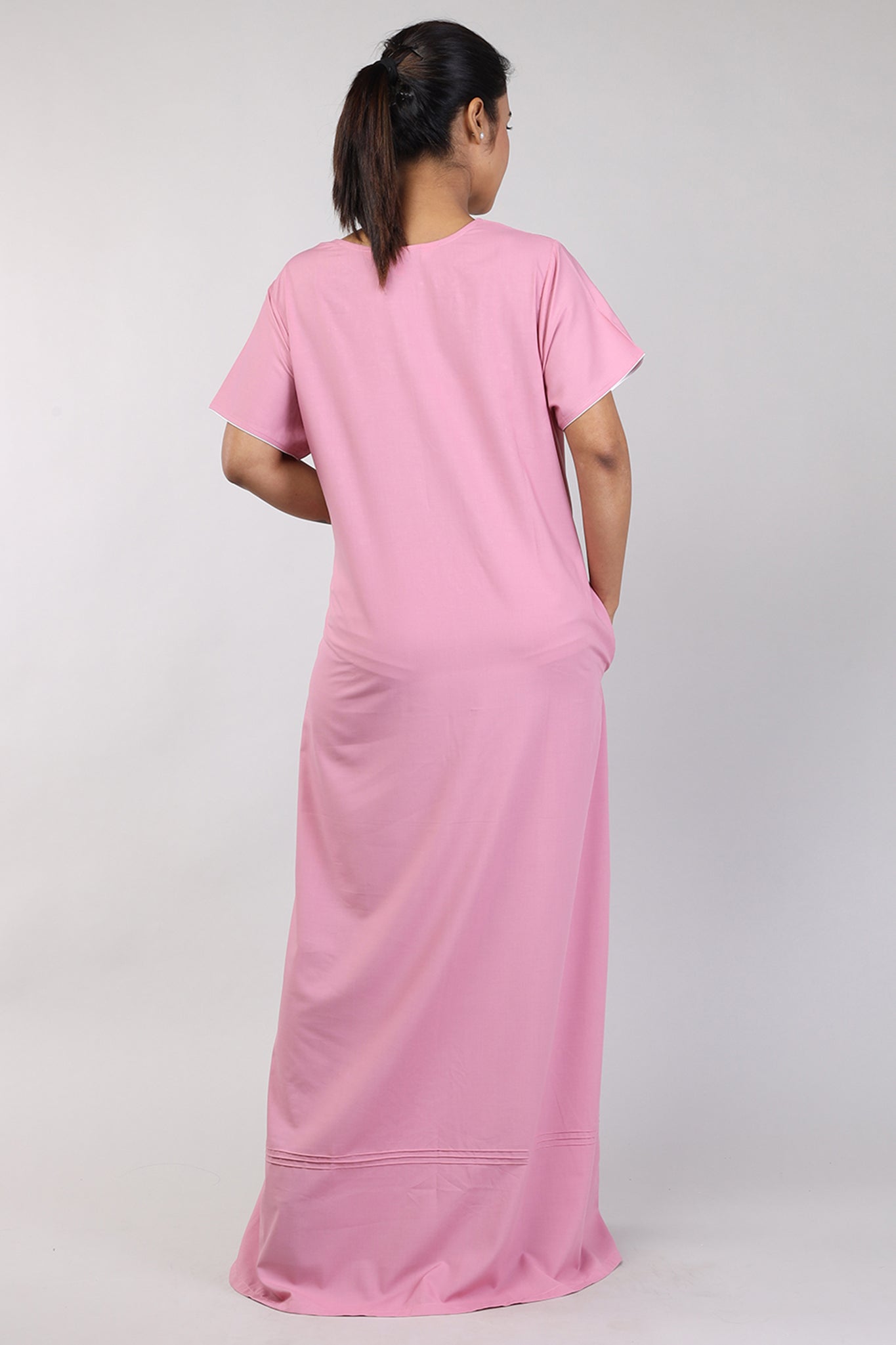 Women Plain Old Rose Pink Bizzy Lizzy Cotton Nighty