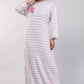 Women Pink Stripes Machine Embroidery Knitted Winter Nighty