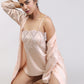 Women Light Peach Delicate Korean Satin Top And Short With Classic Wrap Gown