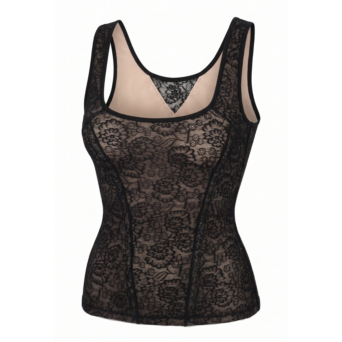 Lace Shaping Tank Top - Black & Skin