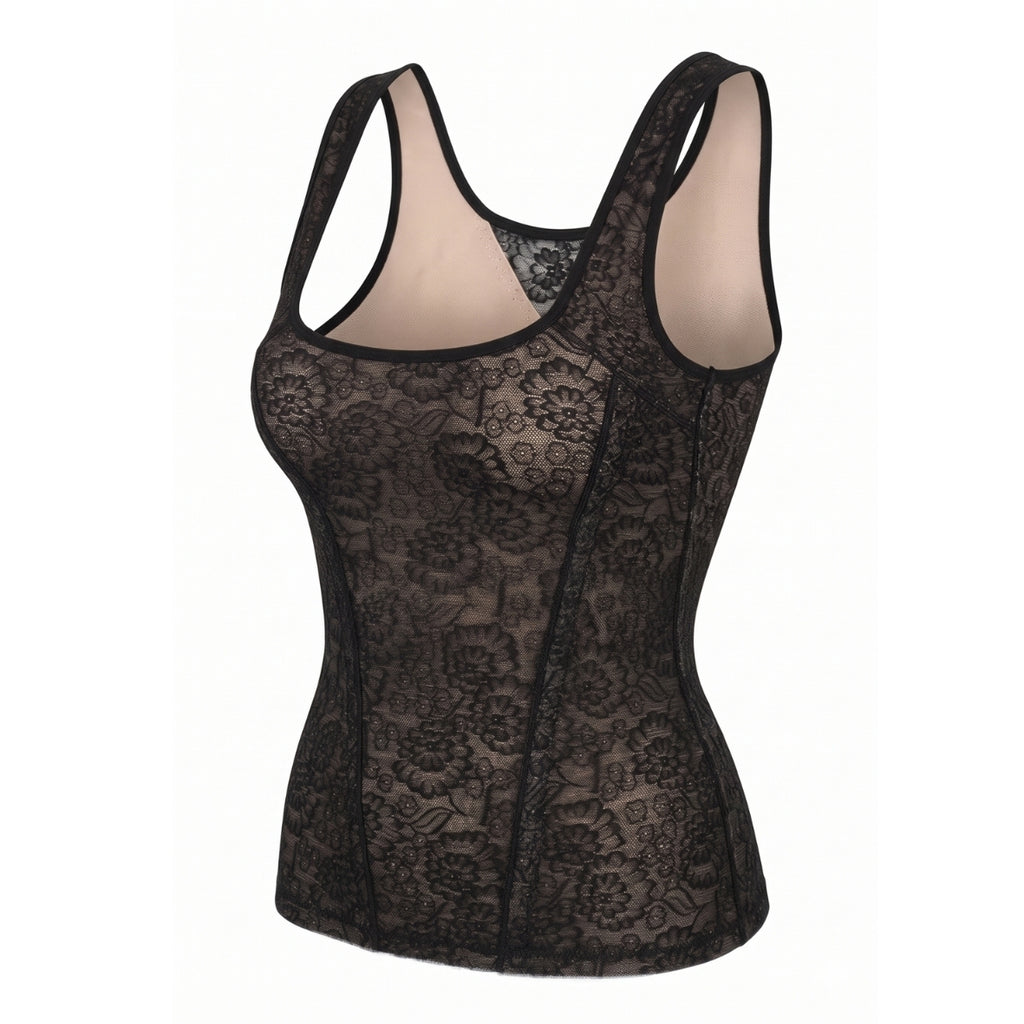 Lace Shaping Tank Top - Black & Skin