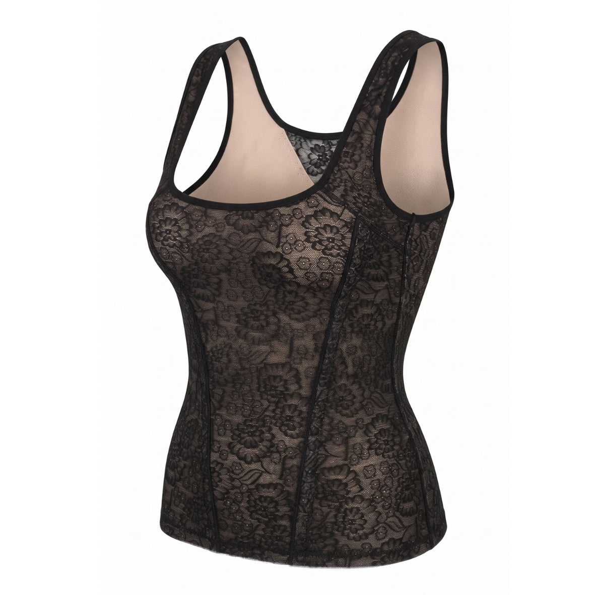 Lace Shaping Tank Top - Black & Skin