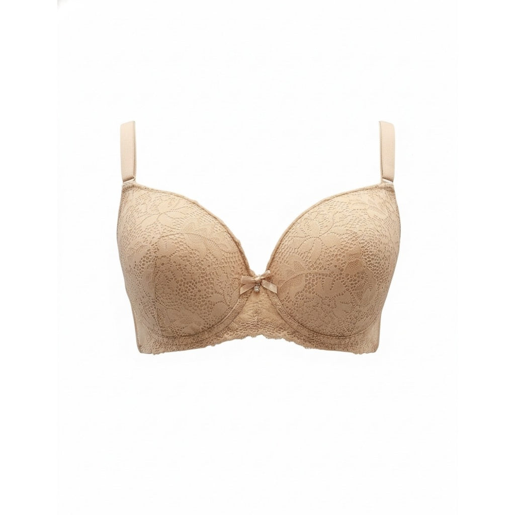Beige Floral Lace Underwired Padded Bra