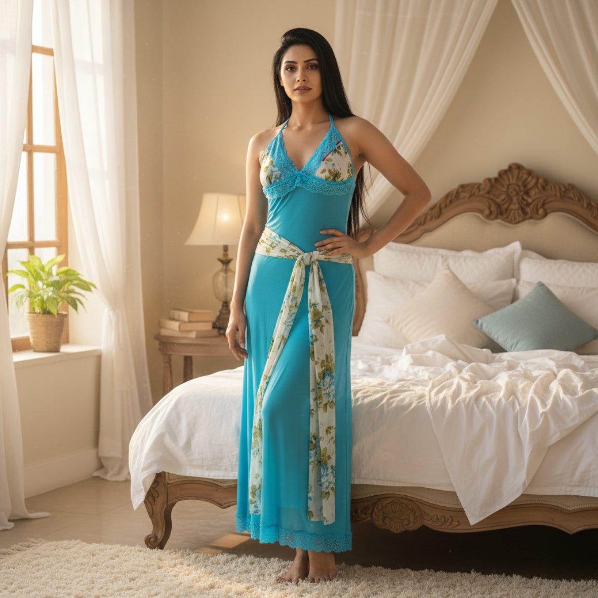 Women Sexy Power Net Halter Nighty