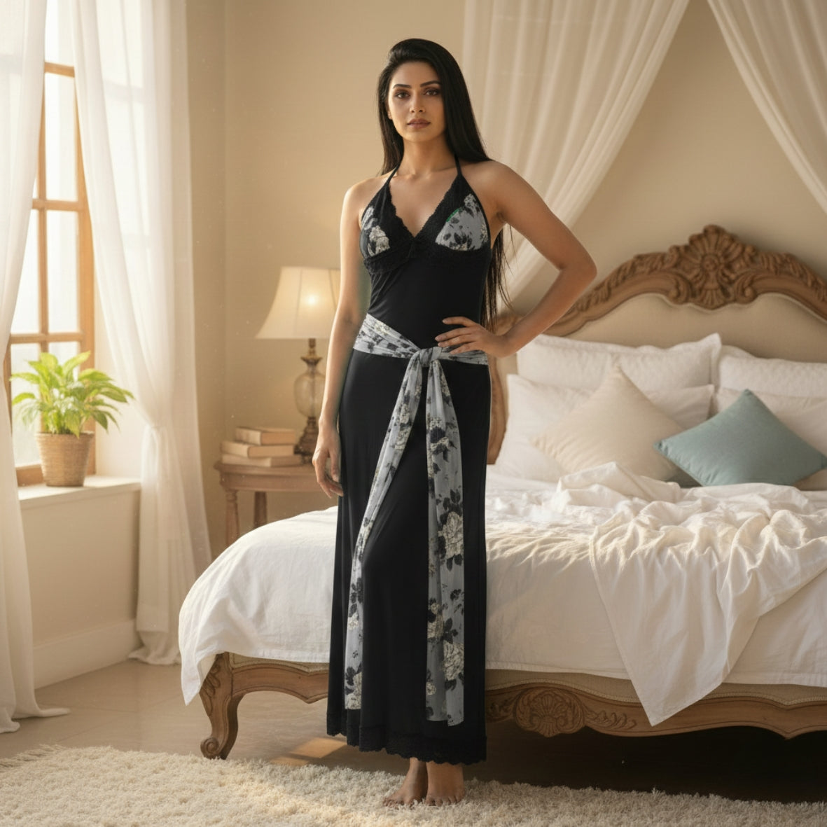 Women Sexy Power Net Halter Nighty