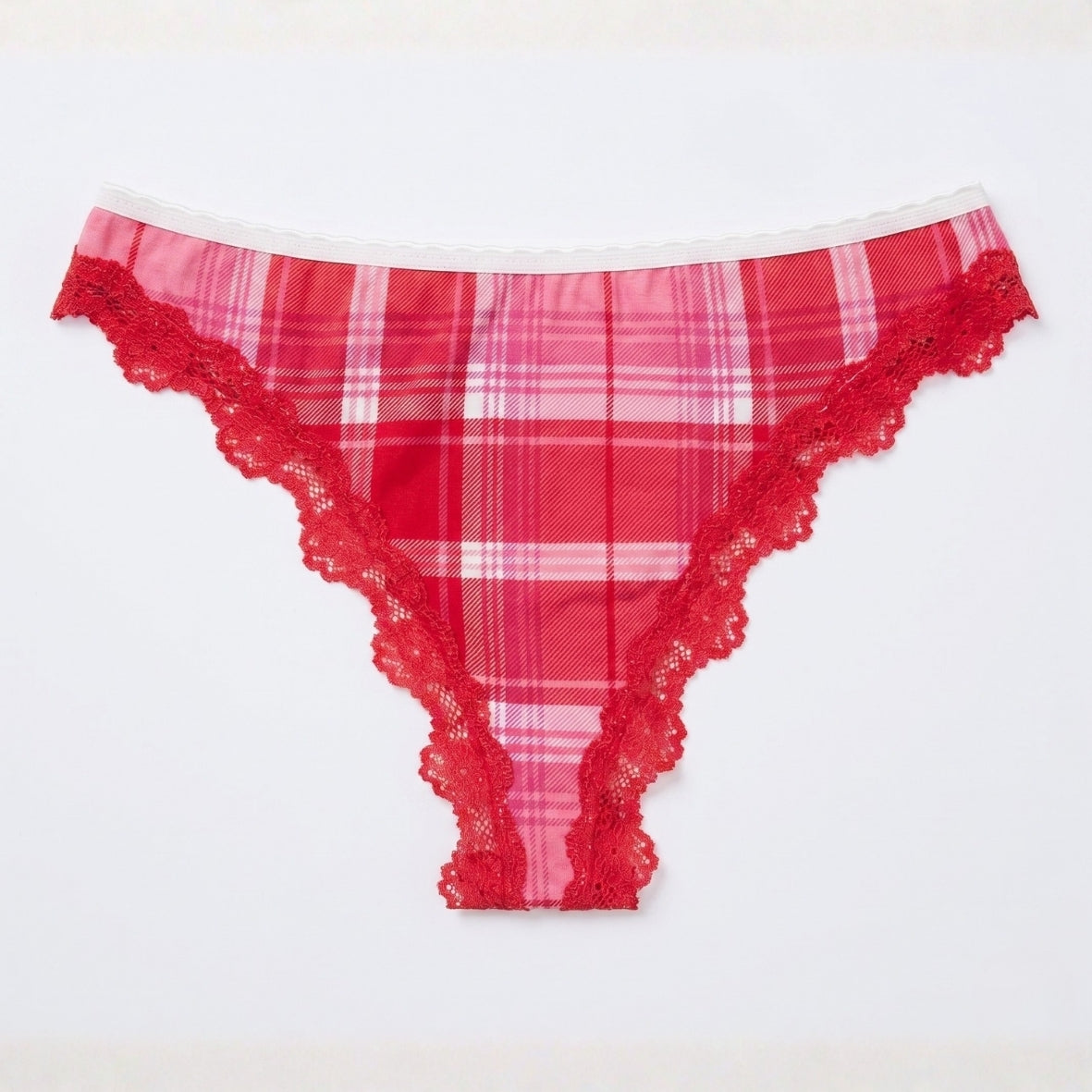Crimson Plaid Lace Thong