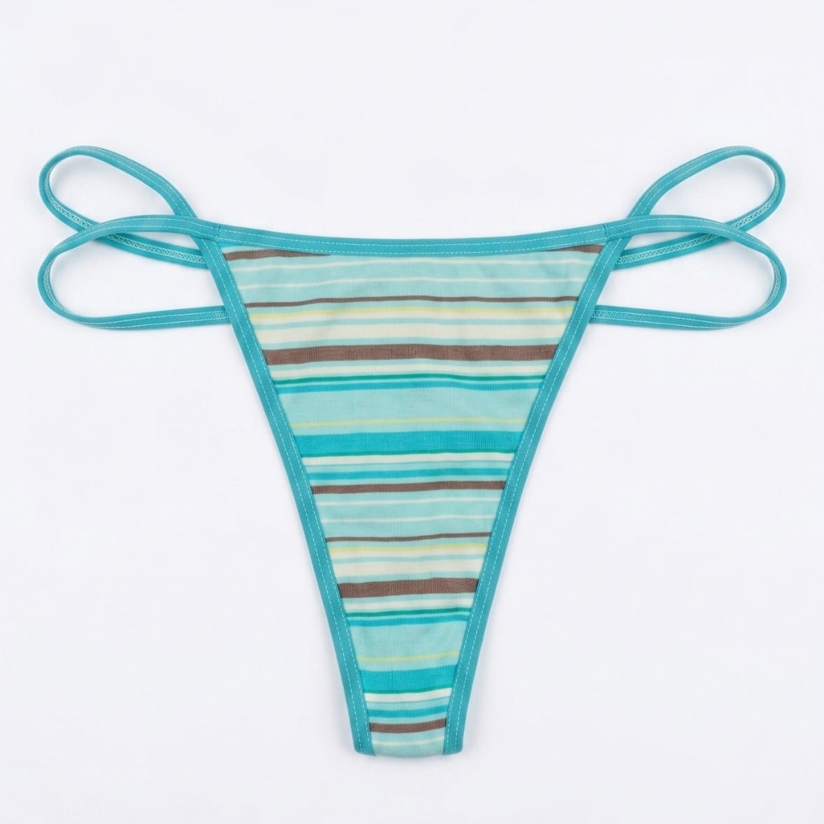 Women Aqua Striped Double String Thong Panty