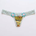 Women’s Floral Appliqué Lace Thong Underwear with Cotton Pane