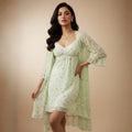 Off-White & Pista Green Printed Night Gown Set